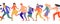 Group of colorful Jogging people seamless border