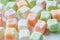 a group of colorful marshmallows