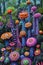 A group of colorful mushrooms are growing on a rock, AI