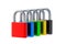 Group of colorful padlocks isolated on white background