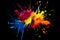 Group of colorful paint splattered on top of black background. Generative AI