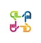 Group of colorful pointing hands icon vector
