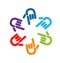 Group of colorful pointing hands icon vector	logo