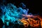 Group of colorful smokes on black background with black background. Generative AI