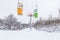 Group of colorful telpher cable cars, winter season, Kharkov, Ukraine