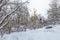 Group of colorful telpher cable cars, winter season, Kharkov, Ukraine