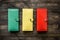 Group colorful Wallet of Leather skin on wooden background