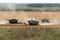 The group combines  collects the stubble remains on the cutover field during harvesting