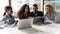 Group of concentrated young african american people working in office.