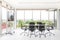 Group of conference table and chairs in white and wide office wi