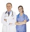 Group of confident doctors and nurses with their arms crossed displaying some attitude isolated on white background