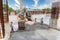 Group of Construction worker troweling wet concrete on a top of concrete beam new construction site