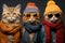 A group of cool cats wearing trendy glasses, scarves, and hats, striking a pose that oozes feline fashion. Generative Ai