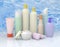Group cosmetic bottles