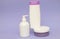 Group of cosmetic bottles on background.