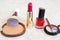 Group of cosmetics over marble background