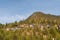 Group of country houses and cottages on the mountainside among the dense forest