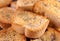 Group of crispy toasted croutons with black salt