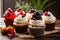 a group of cupcakes with berries on top