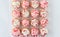 Group of cupcakes with pink and white frosting on top