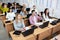 Group of curious students in class