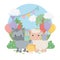 Group of cute animals farm in birthday party scene