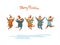 Group of cute happy children, boys and girls jumping for joy for christmas, isolated vector illustration