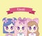 Group of cute kawaii girls with ribbon
