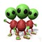 Group of cute little alien cartoon character watching, visitors form outer space 3d illustration, on white background
