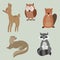 Group of cute looking forest animals. Vector art.