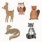 Group of cute looking forest animals. Vector art.