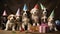 A group of cute and playful puppies wearing birthday hats