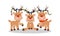 Group of cute reindeer decorated with Christmas lamp. Holiday clip art. Cute flat vector illustration