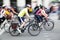 Group of cyclists in the city in motion blur