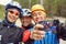 Group of cyclists in helmets taking selfie photo. team outdoors