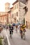 Group of cyclists during a historic cycling event in Chianti, Tu