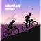 The Group of cyclists in rough road. Bicycle racing go to the mountain. Vector flat design. bicyclist silhouette.