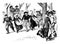 Group Dancing, same steps at the same time,  vintage engraving