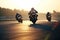 A group of daring extreme athletes ride their sport motorcycles at high speeds on a race track. Generative AI