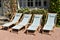 Group of deckchairs desperately empty due to coronavirus restrictions. Worldwide the tourism industry is one of the most affected