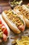 Group of Delicious Different Gourmet Grilled Hot Dogs