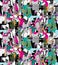 Group different happy people rejoices office bright seamless pattern