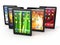 Group of digital tablet pc with different screen backgrounds