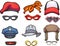 A group of diverse cartoon hats and glasses