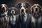 A group of diverse corporate colleagues standing in a row, business dogs. Generative AI