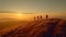 Group of diverse hikers enjoying a sunset trek in the mountains during a summer adventure together