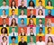 Group Of Diverse Interracial People Smiling Over Colorful Backgrounds, Creative Collage
