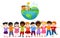 Group of diverse and multiethnic children embracing each other. Unity for an ecological world with eco and sustainable energy. Sav