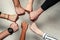 Group of Diverse Multiethnic People Teamwork Concept. Teamwork Togetherness Collaboration Concept. Hands of office workers in a