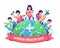 A group of diverse people around the world leading an active healthy lifestyle on World Health Day. Flat vector illustration